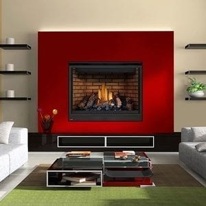 Red Fire place heating system in living room