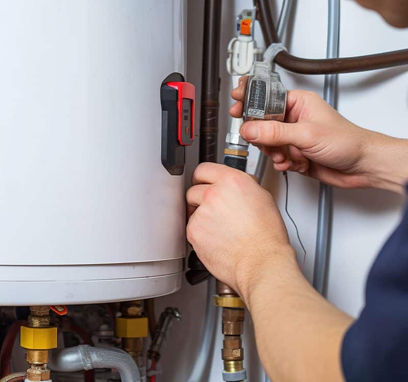 hot water tanks in Tillsonburg as shown with this technician servicing a hot water tank